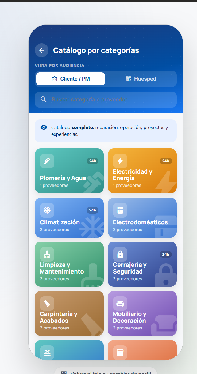 Categorías de servicios disponibles en DomestIA